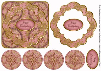Pink Goldflake Happy Thanksgiving 3D Rosette Topper