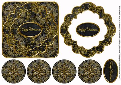 Black Goldflake Happy Christmas 3D Rosette Topper