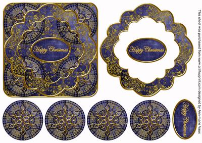 Dblue Goldflake Happy Christmas 3D Rosette Topper