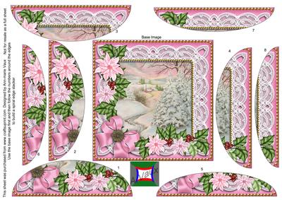 Pink Snowscene2 Poinsettia 5in Round Spiral Edge Stacker