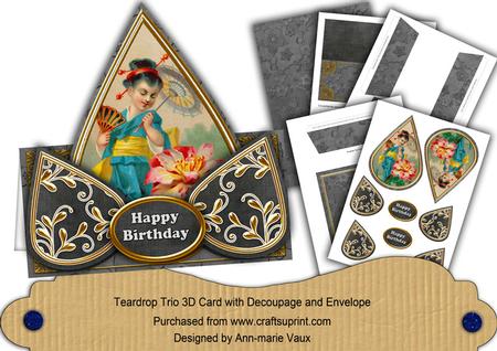Oriental Girl Black Happy Birthday Teardrop Trio Kit