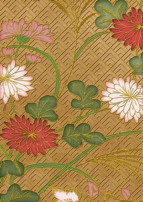 Vintage Tea Oriental Reeds Coloured A4 Backing Paper