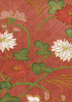 Dark Red Oriental Reeds Coloured A4 Backing Paper