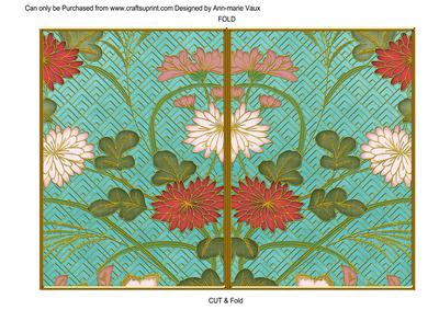 Teal Oriental Reeds Colour 7x5 Cut and Fold Card
