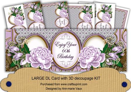 Lilac Rose 60th Birthday Large Dl Decoupage Card Kit