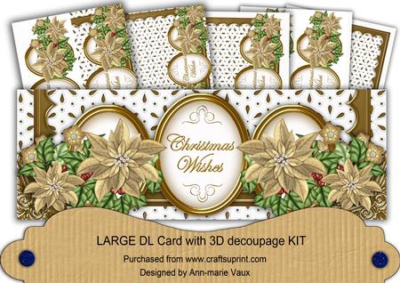 Gold Poinsettia Anglaise Christmas Wishes Large Dl Kit