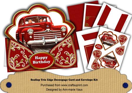 Vintage Car Red Happy Birthday Scallop Trio Kit