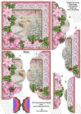 Pink Snowscene2 Poinsettia 5in Scallop Side Stacker