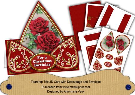 Red Roses Christmas Birthday Teardrop Trio Kit