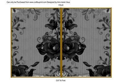 Black Vintage Tea Rose 7x5 Cut and Fold Card