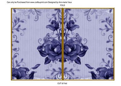 Blue Vintage Tea Rose 7x5 Cut and Fold Card