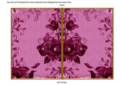 Cerise Vintage Tea Rose 7x5 Cut and Fold Card