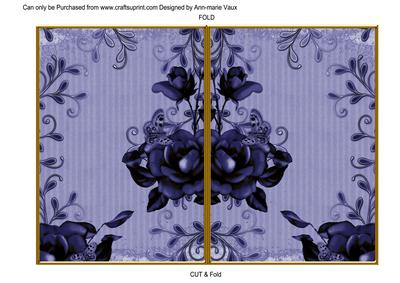 Dark Blue Vintage Tea Rose 7x5 Cut and Fold Card