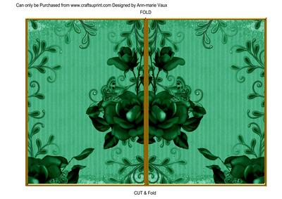 Dark Green Vintage Tea Rose 7x5 Cut and Fold Card