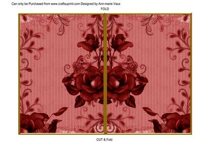 Dark Red Vintage Tea Rose 7x5 Cut and Fold Card