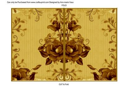Gold Vintage Tea Rose 7x5 Cut and Fold Card