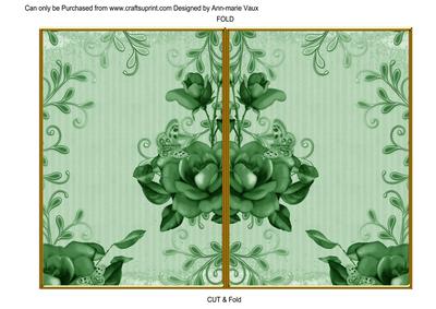 Mid Green Vintage Tea Rose 7x5 Cut and Fold Card
