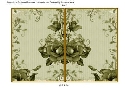 Olive Vintage Tea Rose 7x5 Cut and Fold Card
