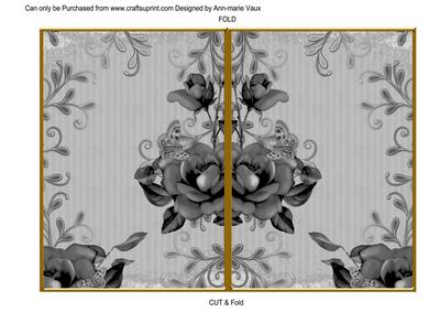 Silver Vintage Tea Rose 7x5 Cut and Fold Card