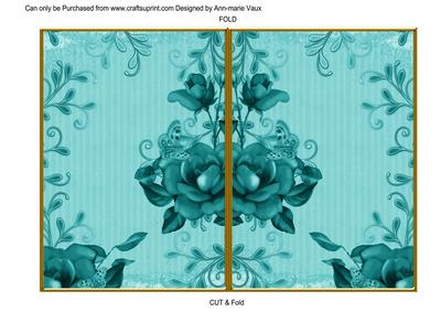 Teal Vintage Tea Rose 7x5 Cut and Fold Card
