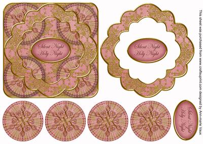 Pink Goldflake Silent Night 3D Rosette Decoupage Topper