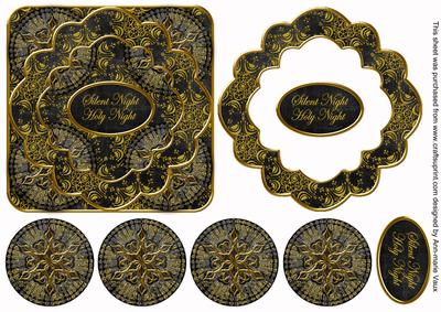 Black Goldflake Silent Night 3D Rosette Decoupage Topper