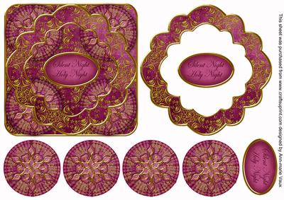 Cerise Goldflake Silent Night 3D Rosette Decoupage Topper
