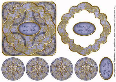 Pale Blue Goldflake Silent Night 3D Rosette Decoupage Topper