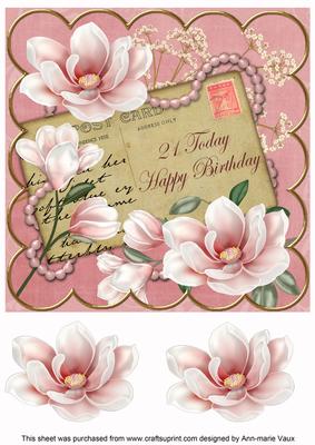 Pink Magnolia 21 Today 8in Decoupage Topper