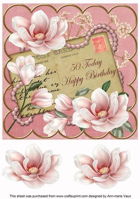 Pink Magnolia 50 Today 8in Decoupage Topper