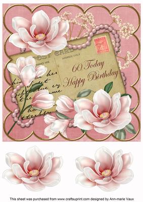 Pink Magnolia 60 Today 8in Decoupage Topper
