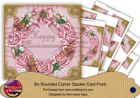 Pink Rose Happy Anniversary 8in Round Corner Stacker Kit