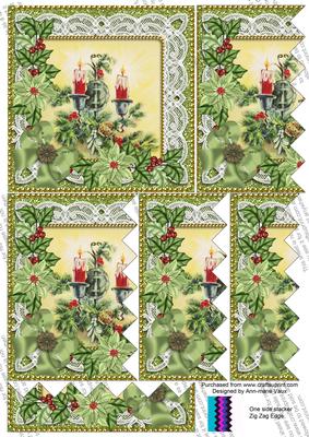 Candlesticks Green Poinsettia 5in Zig Zag One Side Stacker