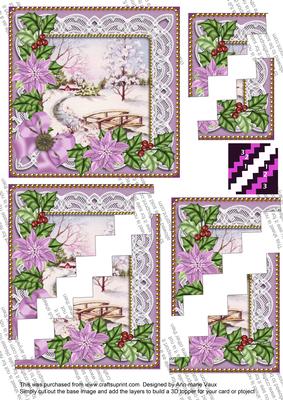 Pretty Snowscene Lilac Poinsettia 5in Zig Zag Corner Stacker