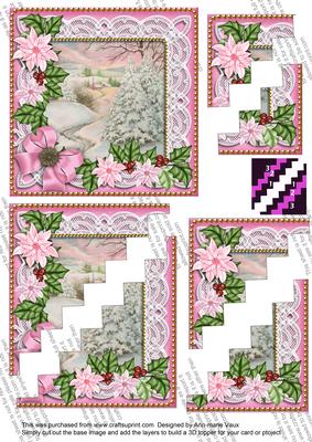 Snow Scene2 Pink Poinsettia 5in Zig Zag Corner Stacker
