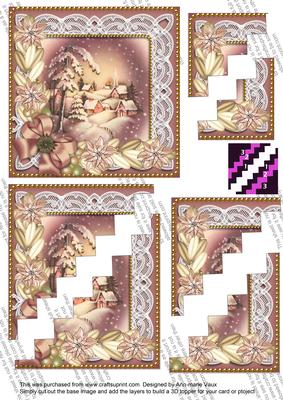 Snowy Village Poinsettia 5in Zig Zag Corner Stacker