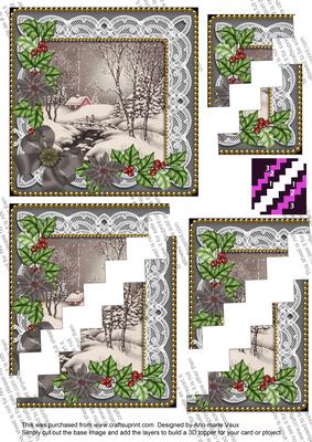 Winter Walk Black Poinsettia 5in Zig Zag Corner Stacker