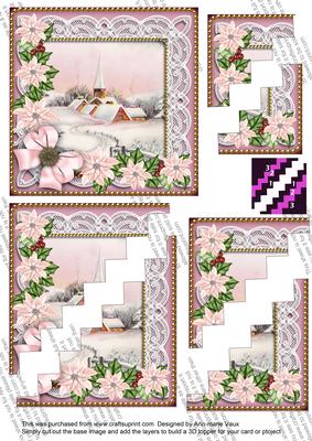 Pink Village Church Poinsettia 5in Zig Zag Corner Stacker