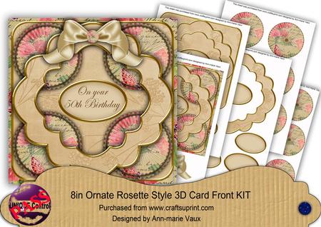 Cream Sweetpeas 50th Birthday 3D Rosette 8in Card Front Kit