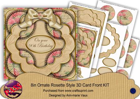 Cream Sweetpeas 90th Birthday 3D Rosette 8in Card Front Kit