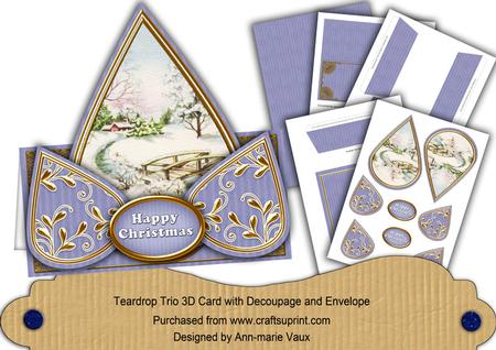 Snowscene Blue Happy Christmas Teardrop Trio Kit