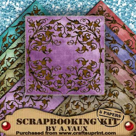 Ornate Gold Scroll Vtea Tone 8 Scrapbooking Papers Kit