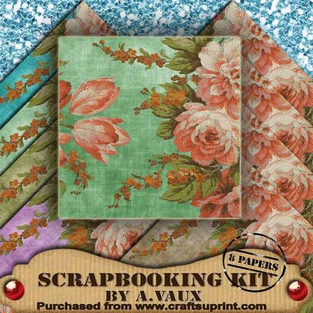 Peach Mega Roses Vtea Tone 8 Scrapbooking Papers Kit