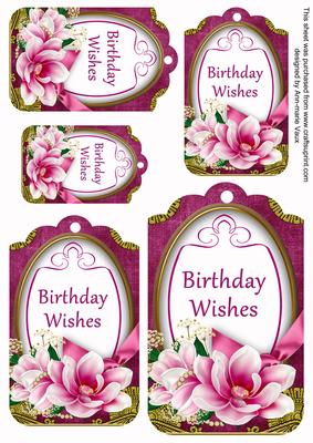 Cerise Magnolia Birthday Wishes Sentiment Tag Sheet