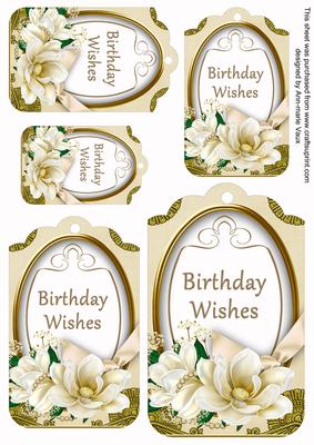 Cream Magnolia Birthday Wishes Sentiment Tag Sheet