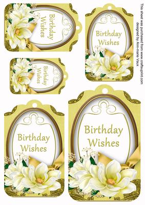 Lemon Magnolia Birthday Wishes Sentiment Tag Sheet