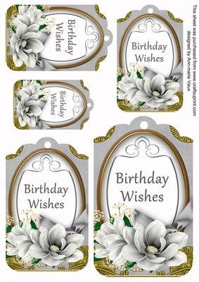Silver Magnolia Birthday Wishes Sentiment Tag Sheet