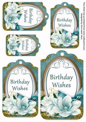 Teal Magnolia Birthday Wishes Sentiment Tag Sheet