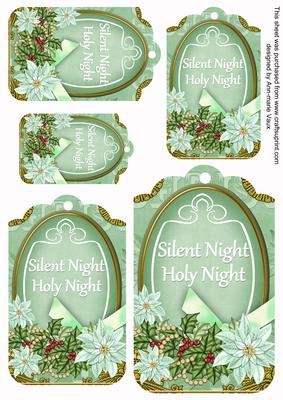 Pastel Mint Poinsettia Silent Night Sentiment Tag Sheet