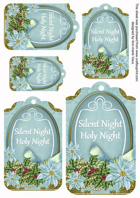 Pastel Teal Poinsettia Silent Night Sentiment Tag Sheet